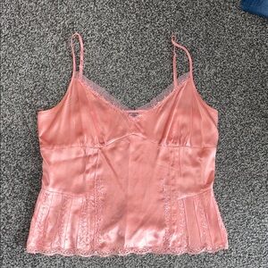 Vintage Y2K ECI Pink Satin Camisole Tank Top Back Zipper Size 12